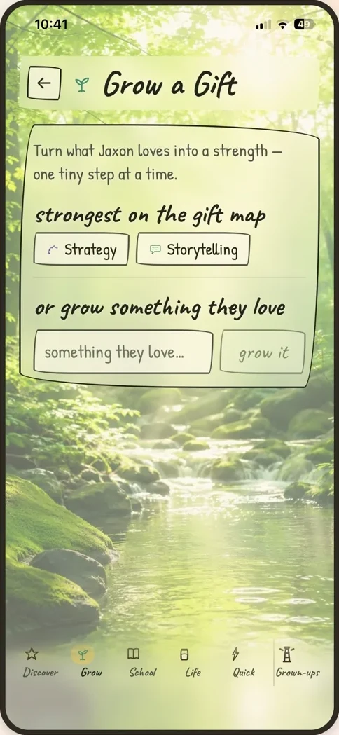 Bloom’s Grow screen.