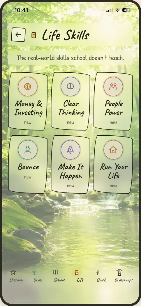 Bloom’s Life skills screen.
