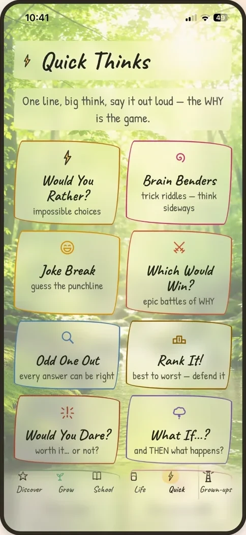 Bloom’s Quick Thinks screen.