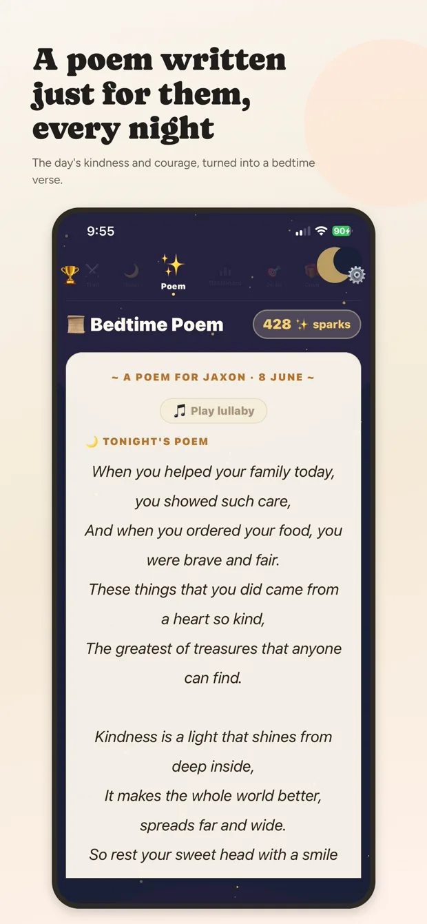 Spark's Bedtime Poem screen.