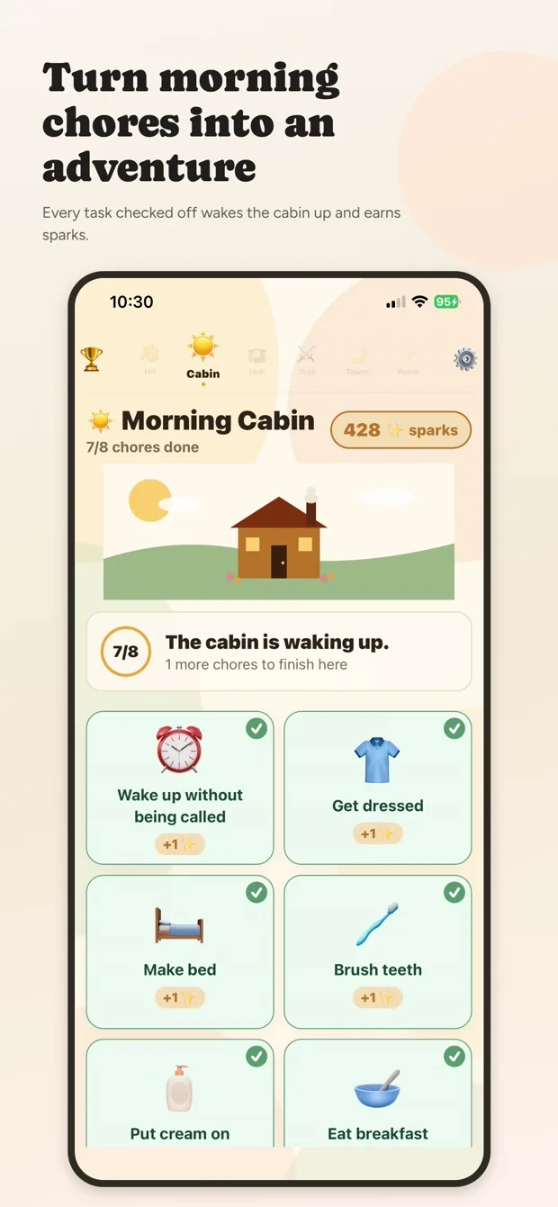Spark's Morning Cabin screen.
